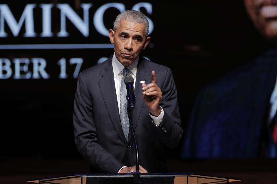 Former President Barack Obama speaks at the funeral for Rep. Elijah Cummings in Baltimore on Friday. (AP Photo/Julio Cortez)