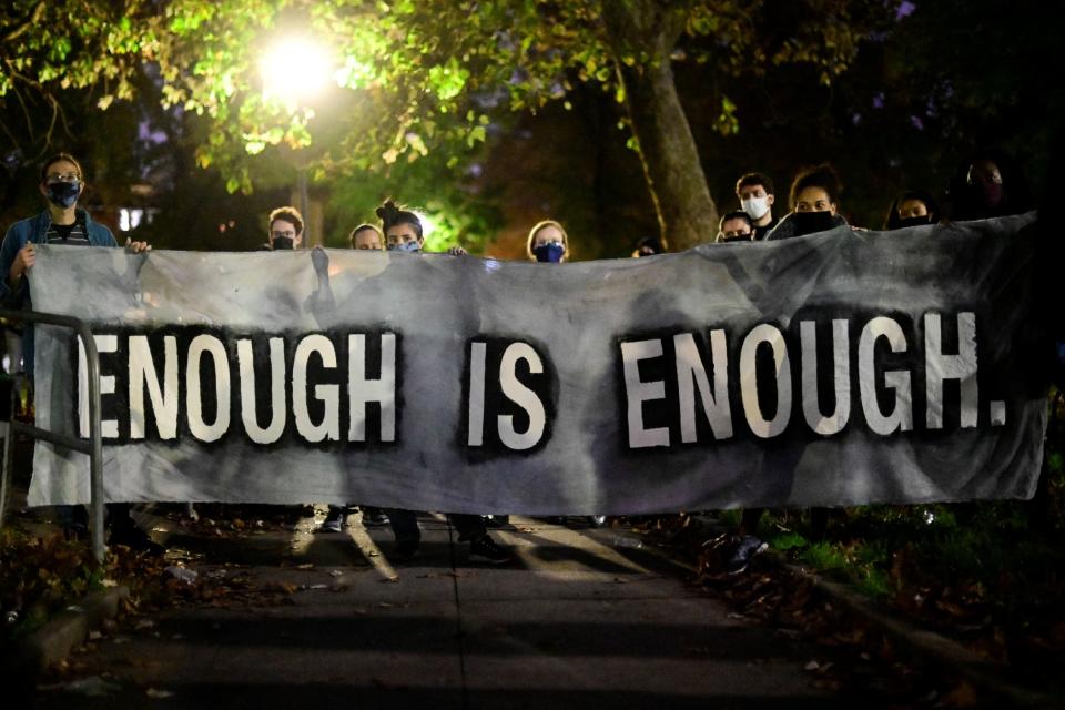 Protesters at the park before the skirmishes with police (REUTERS)