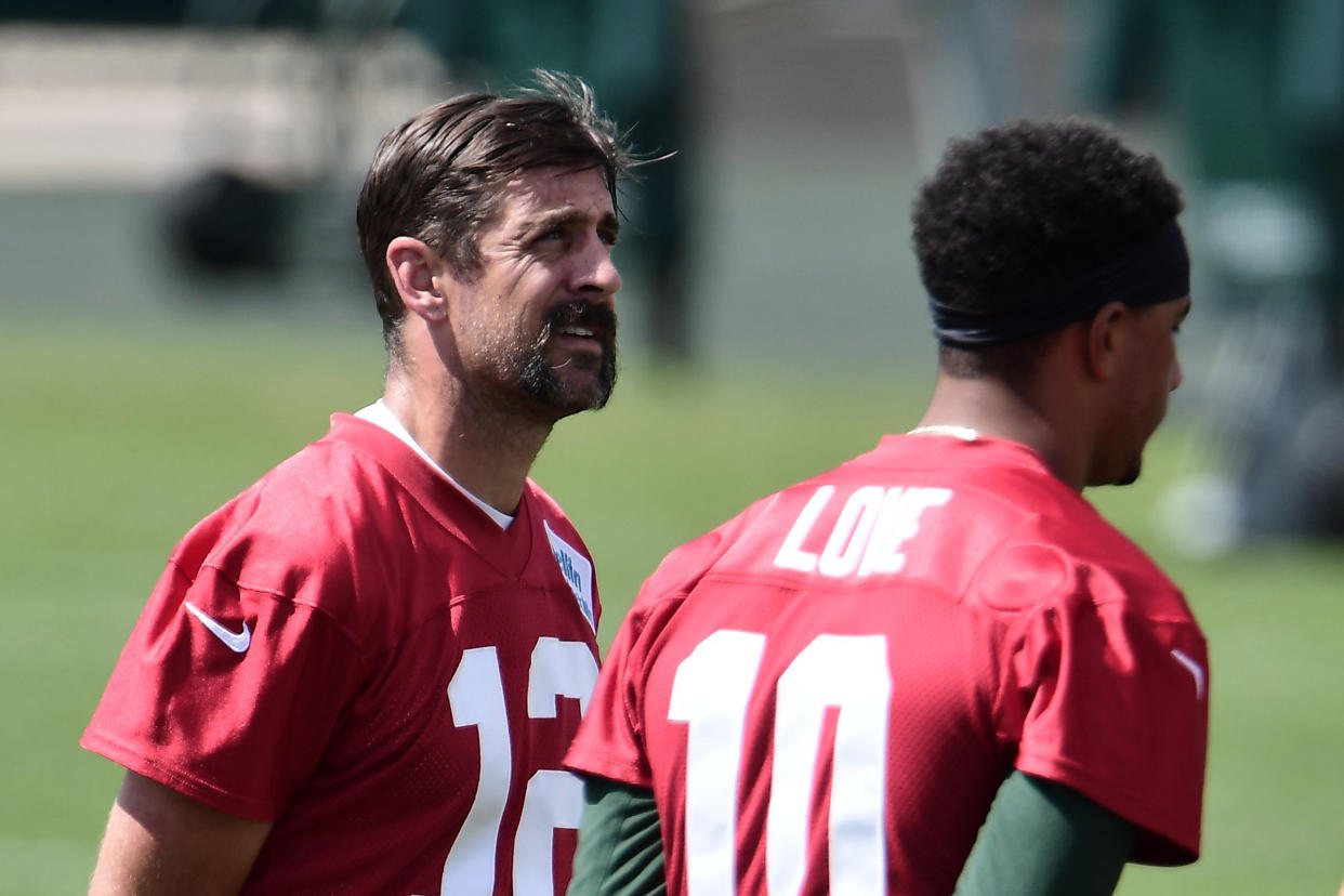 Aaron Rodgers will send a big message this week, whether he attends Packers minicamp or not. (Photo by Stacy Revere/Getty Images)