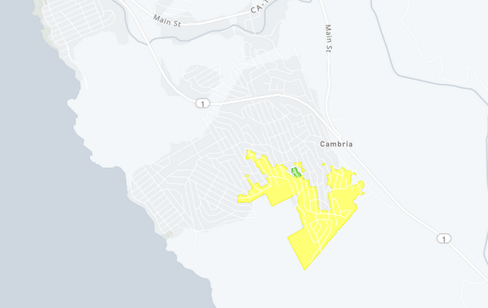Power is out to 372 customers in the Lodge Hill neighborhood of Cambria. PG&E