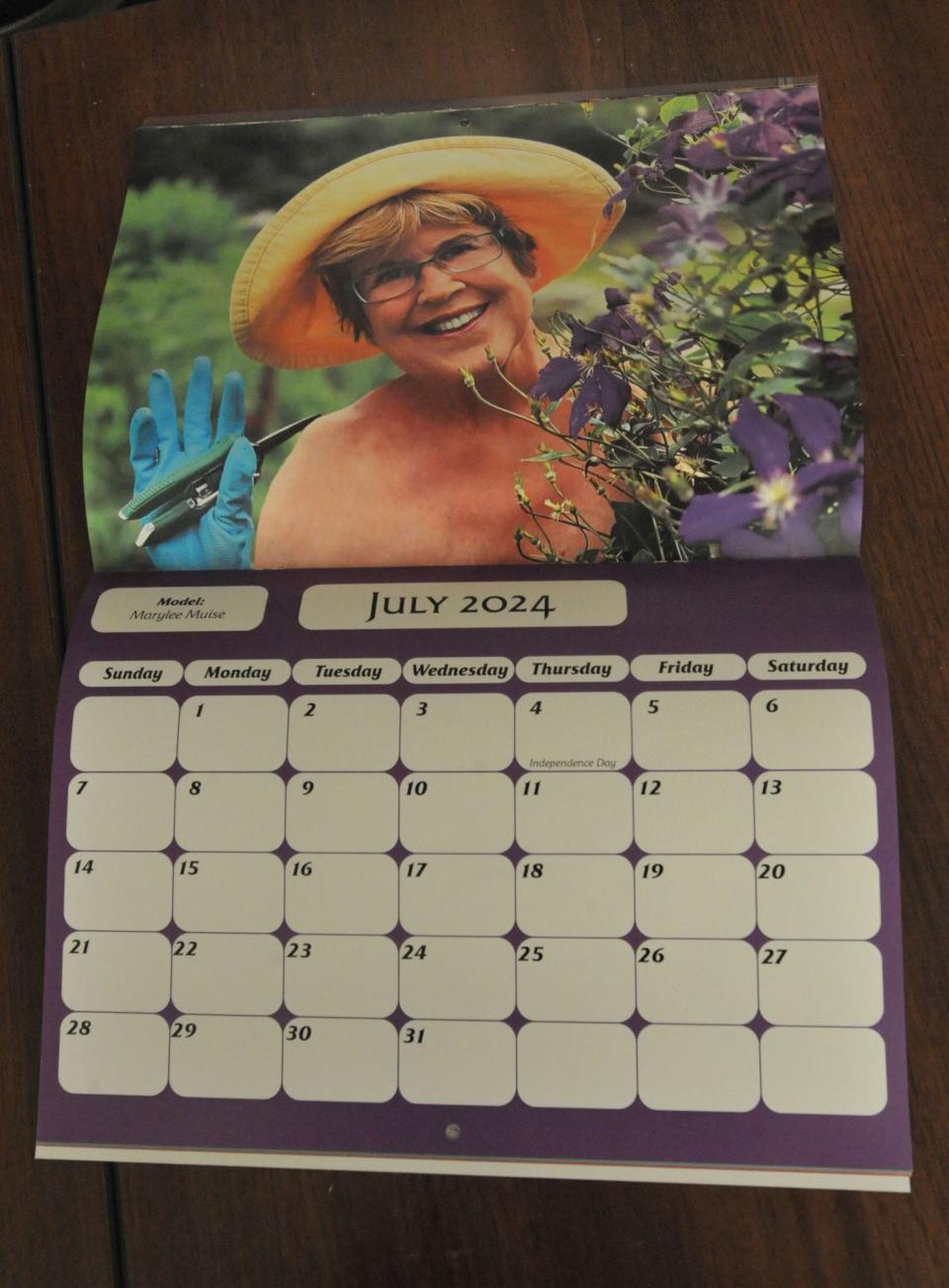 The Linden Ponds fundraising calendar features 12 women from the Hingham senior living community who appeared to bare it all. Pictured for July is Marylee Muise.