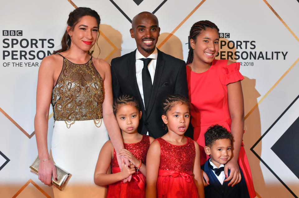 Mo Farah with wife Tania and their four children. (Getty Images)