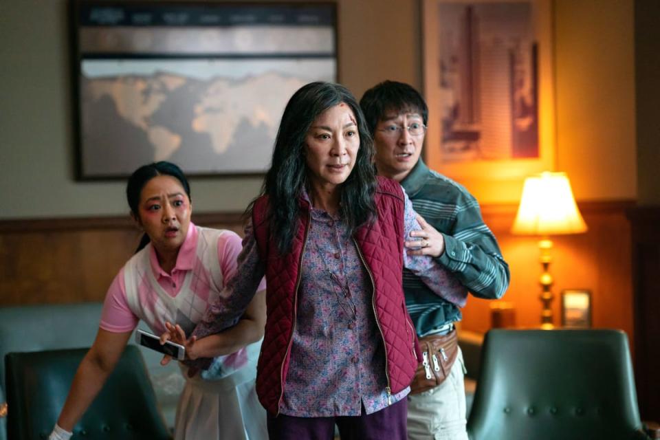 <div class="inline-image__caption"><p>Stephanie Hsu, Michelle Yeoh and Ke Huy Quan in <em>Everything Everywhere All at Once</em></p></div> <div class="inline-image__credit">A24</div>