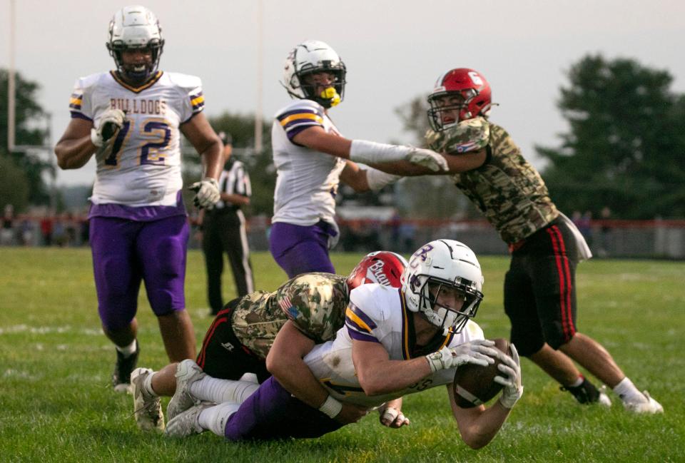 Bloom-Carroll's Dylan Armentrout rushed for a program-record 251 yards and three touchdowns in a 35-6 win over Logan Elm on Friday.