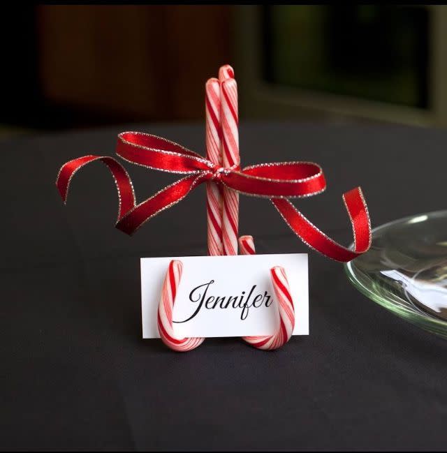 Candy canes; another inspired name place holder. [Photo: Pinterest]