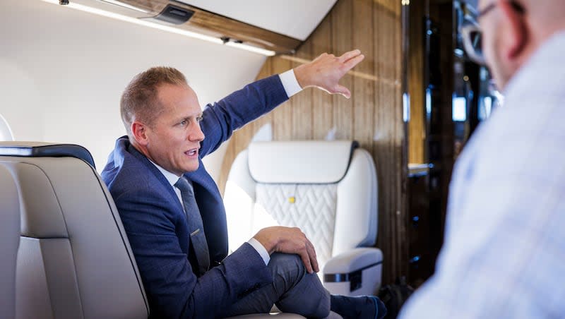 Phoenix Suns associate head coach Kevin Young flies with his family on a Utah Jazz private plane from Arizona to Provo to be introduced as BYU's new head coach on Wednesday, April 17, 2024.