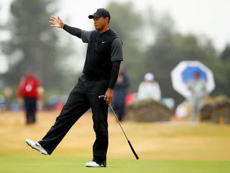 Golf - The 147th Open Championship - Carnoustie, Britain - July 20, 2018 Tiger Woods of the U.S. reacts during the second round REUTERS/Jason Cairnduff