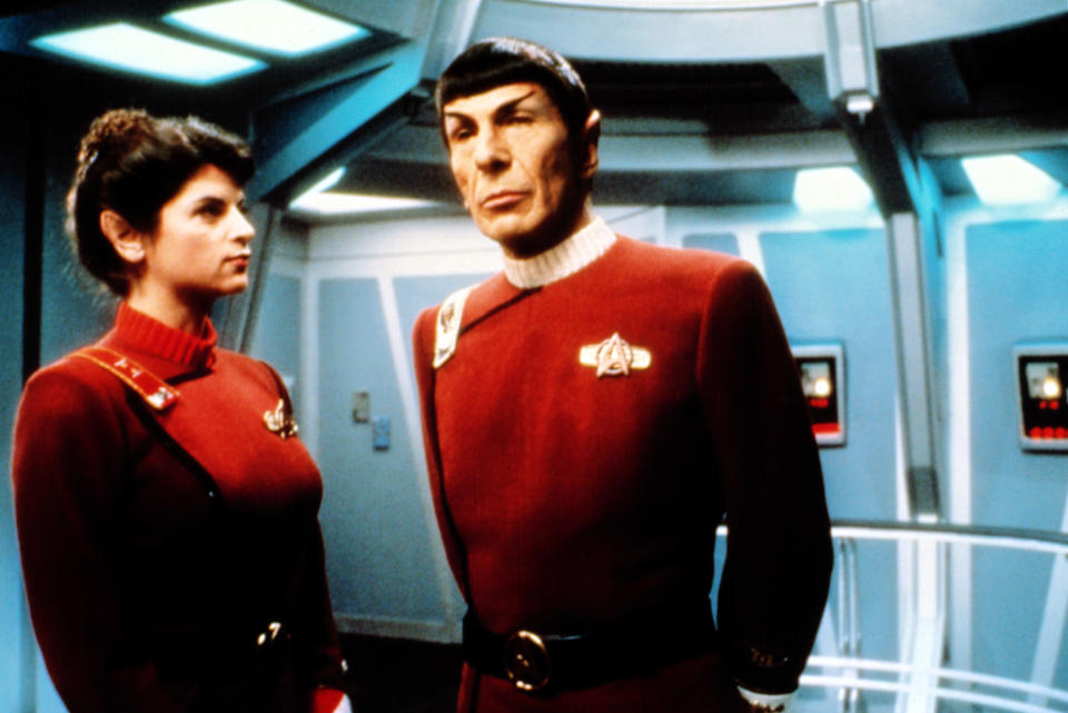 Kirstie Alley and Leonard Nimoy speak Vulcan to each other. - Credit: Courtesy Everett Collection