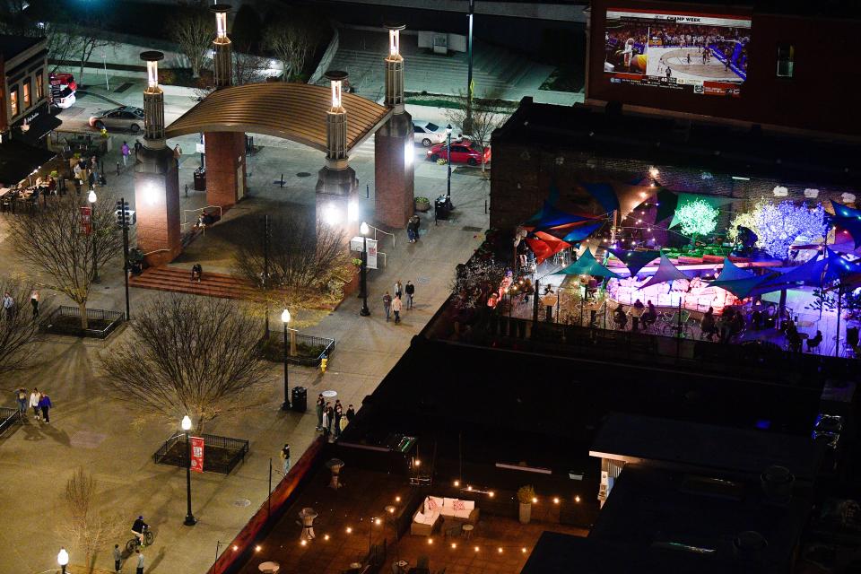 A view of Market Square as seen from The Radius Rooftop Lounge atop Embassy Suites in downtown Knoxville, Tenn. on Friday, March 11, 2022.