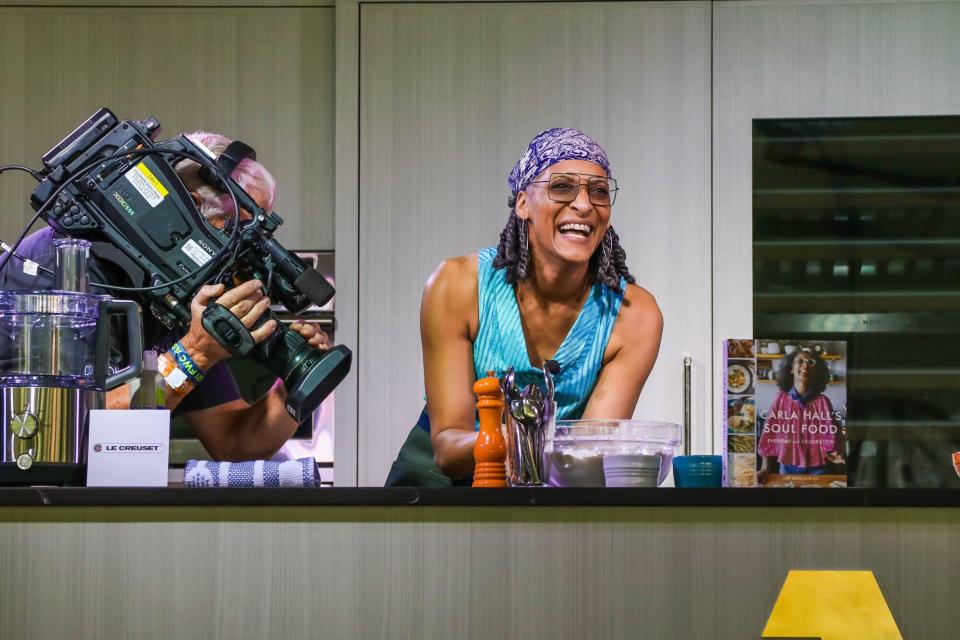Carla Hall cooking at the Food &amp; Wine Classic in Aspen, 2021
