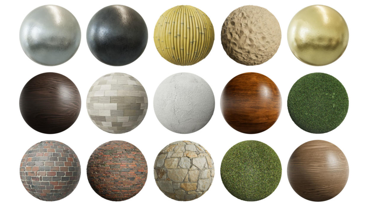  A shot of various free textures on 3D spheres on a white background. 