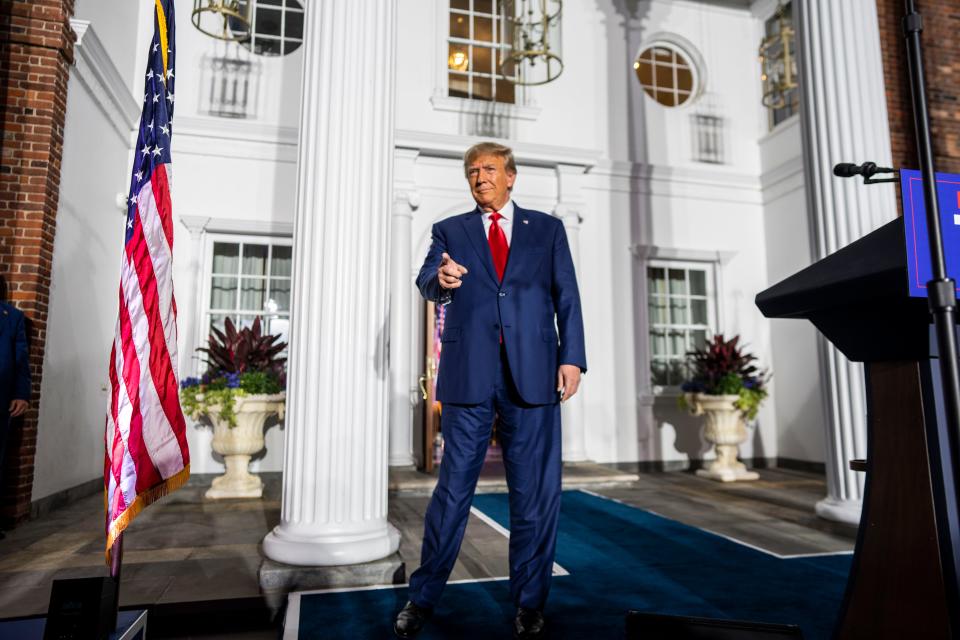 Former President Donald Trump appears during a campaign event at his Bedminister Golf Club in Bedminister, N.J. on Tuesday, June 13, 2023. Conservatives with close ties to Trump are laying out a “paradigm-shifting” legal rationale to erase the Justice Department’s independence from the president.