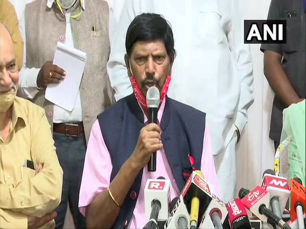 Union Minister Ramdas Athawale addressing a press conference in Mumbai on Monday.
