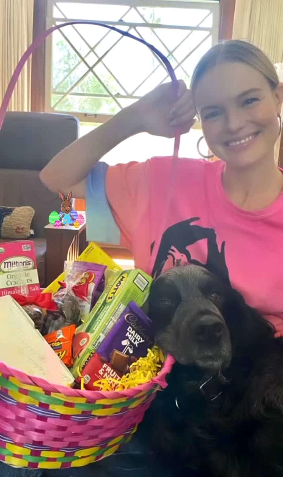 <p>This Easter, the actress had a furry friend by her side but it was not a bunny! <a href="https://www.instagram.com/stories/katebosworth/2818934935311367759/?hl=en" rel="nofollow noopener" target="_blank" data-ylk="slk:Bosworth posed with her Blue Picardy/French Spaniel dog;elm:context_link;itc:0;sec:content-canvas" class="link ">Bosworth posed with her Blue Picardy/French Spaniel dog</a> Happy and an Easter basket jam-packed with Jelly Belly jelly beans, Reese's cups and other goodies.</p>