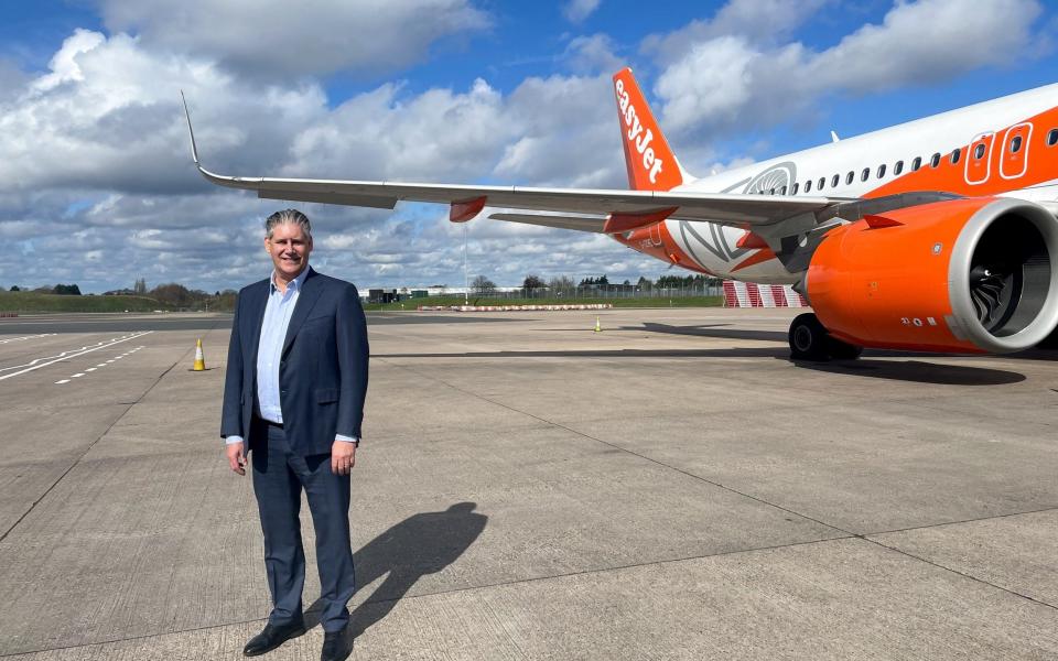 EasyJet boss Johan Lundgren on the tarmac of Birmingham airport earlier today