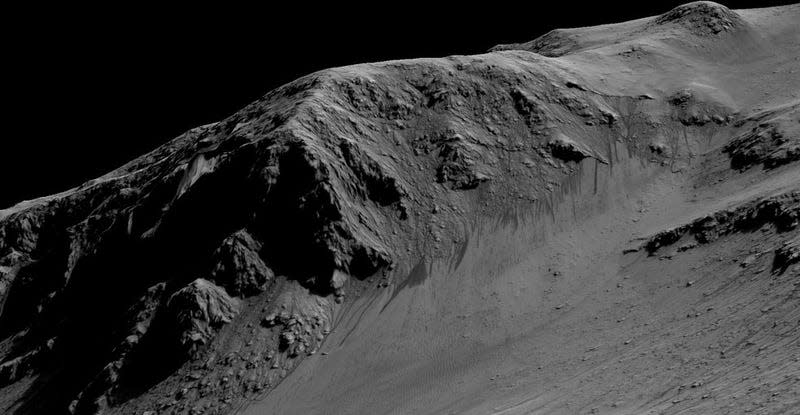 The dark streaks between the rough and smooth parts of Mars could indicate seasonal water flow on Mars.