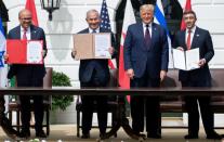 US President Donald Trump holds out the prospect of more deals between Israel and Arab governments as he hosts the signing of agreements with the Bahrain and the UAE