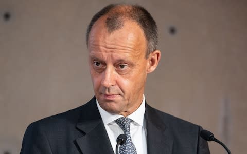 Chairman of private non-profit association Atlantik-Bruecke e.V. (Atlantic Bridge e.V.) Friedrich Merz speaks at the 2019 German-American conference in Berlin, Germany, 12 June 2019 - Credit: OMER MESSINGER/EPA-EFE/REX