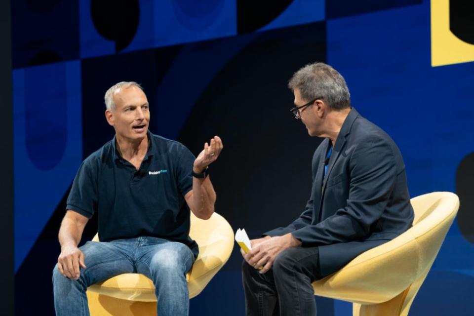 Booking Holdings CEO Glenn Fogel in discussion with Skift Executive Editor Dennis Schaal at Skift Global Forum. 