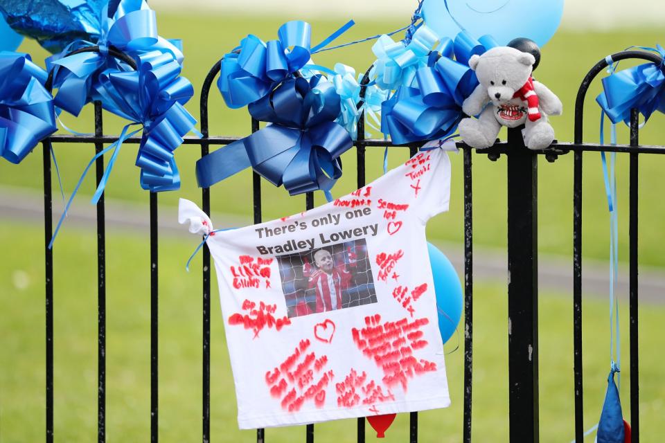 <p>The route of the funeral procession is lined with decorations ahead of the funeral of Bradley Lowery </p>