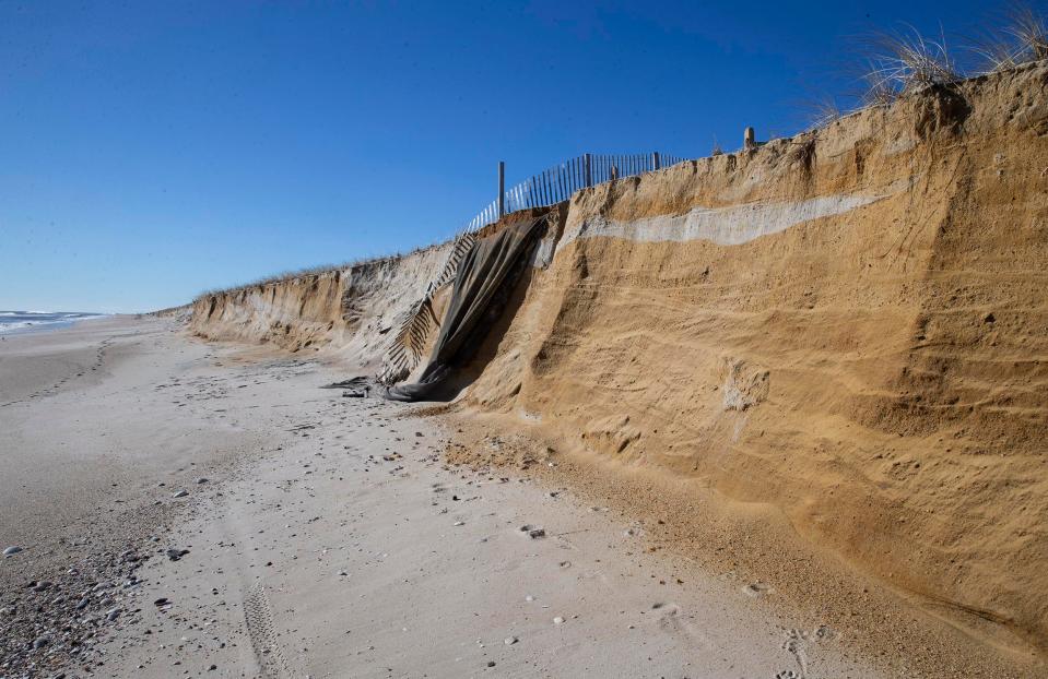 Sand dunes along the oceanfront in Bay Head took a beating from large ocean swells during the recent storm in the area.            Bay Head, NJThursday, February, 4, 2021  