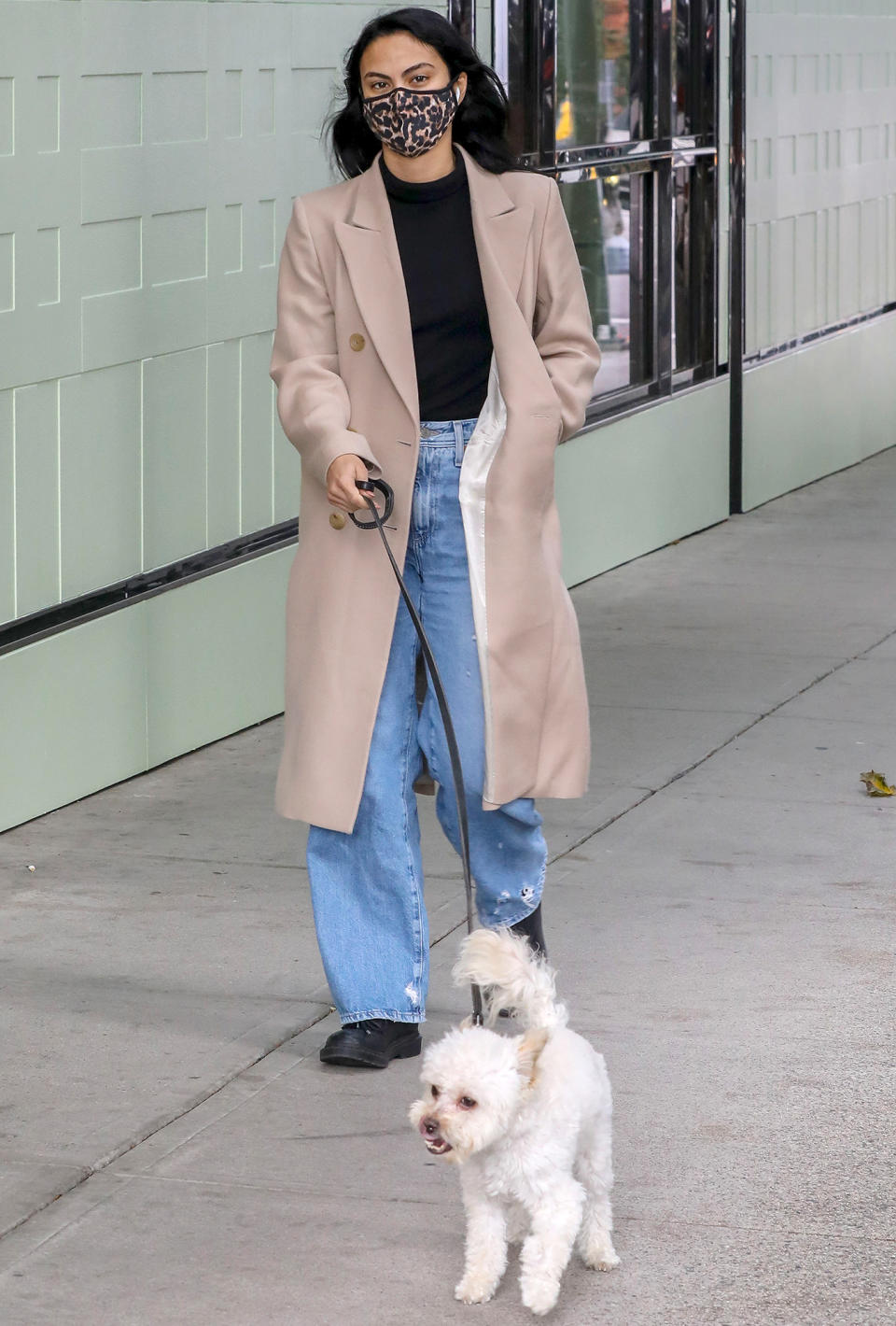 <p>Camila Mendes takes a walk with her pup in Vancouver, Canada on Wednesday. </p>