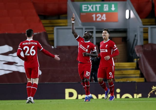 Sadio Mane celebrates scoring a goal