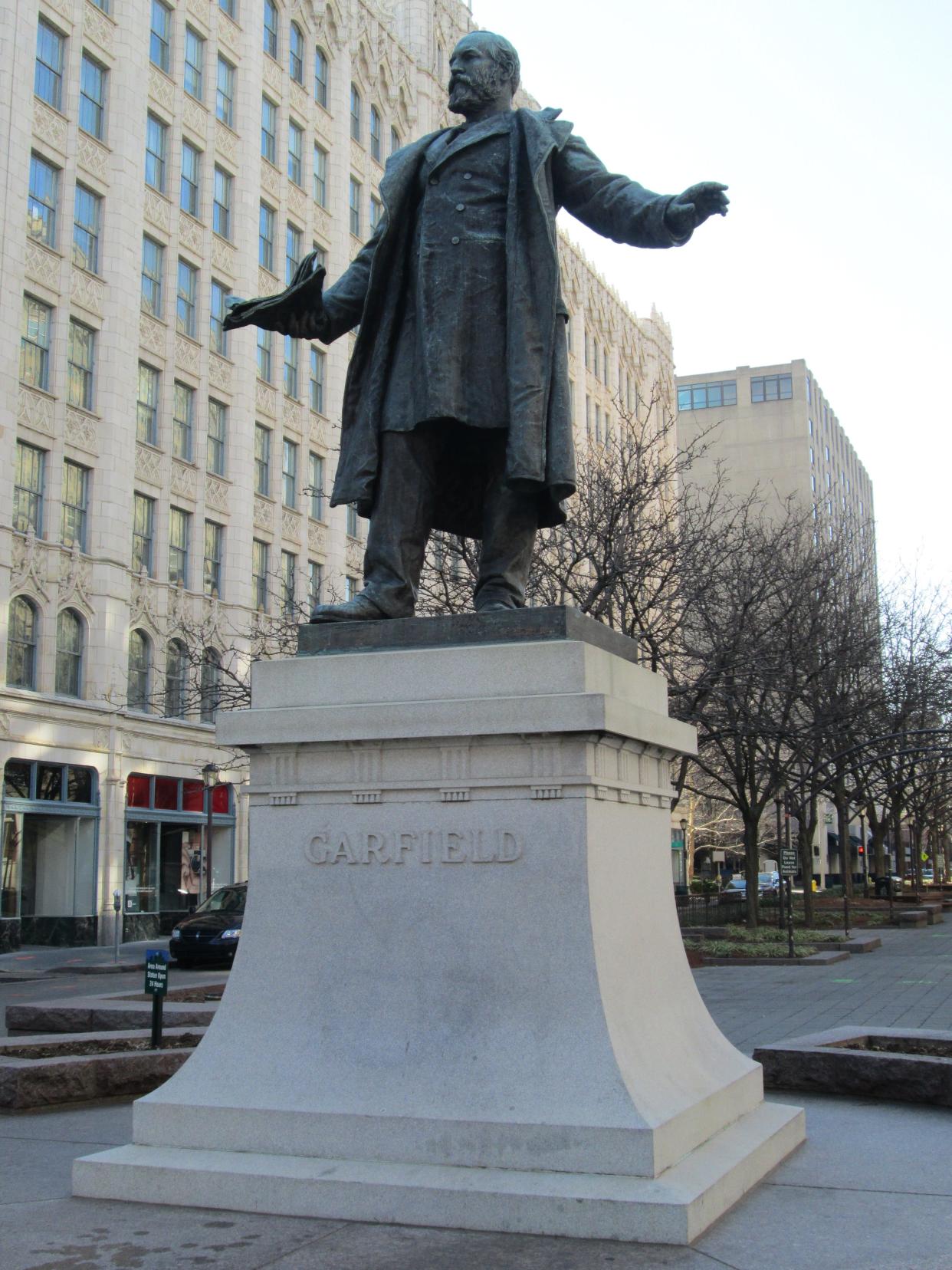 Statue of James A. Garfield at Piatt Park.