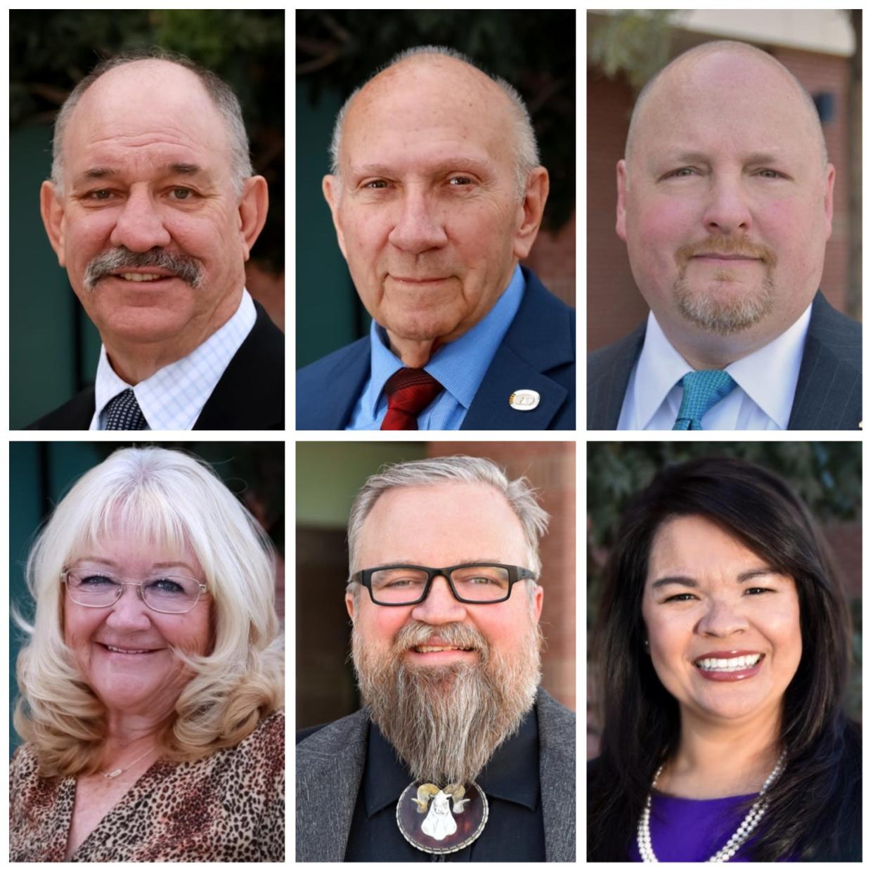 Buckeye City Council. Top row (L-R): Councilmember Clay Goodman, Councilmember Craig Heustis, Councilmember Patrick HagEstad. Bottom row (L-R): Councilmember Jeanine Guy,  Councilmember Tony Youngker, Vice Mayor Michelle Hess.