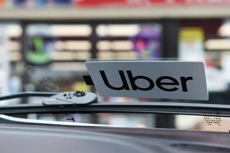 FILE PHOTO: An Uber sticker is seen on Margaret Bordelon's car in Lafayette, Louisiana