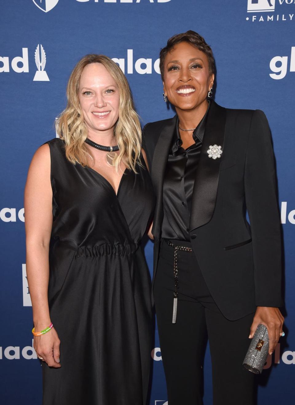 new york, ny   may 05  robin roberts and amber laign attend the 29th annual glaad media awards at the hilton midtown on may 5, 2018 in new york city  photo by j merrittgetty images for glaad