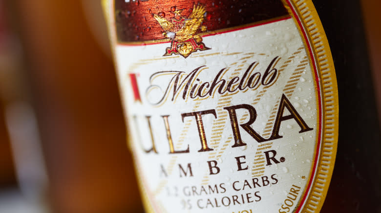 Close-up of a Michelob Ultra bottle
