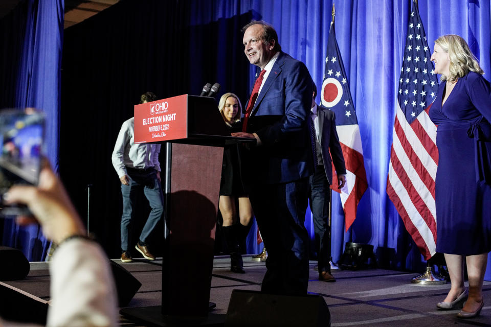 Image: Republican Supreme Court Justice Pat DeWine speaks to supporters at an election watch party on November 8, 2022 in Columbus, Ohio.  (Andrew Spear / Getty Images)