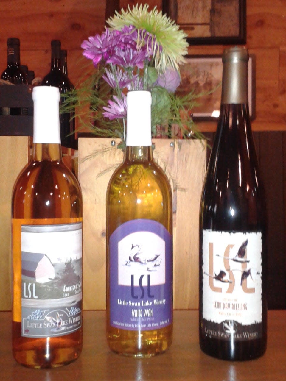 Some of the wines made at Little Swan Lake Winery.