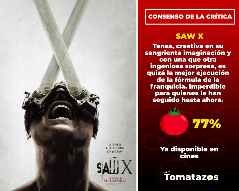 Consenso de la crítica de Saw X. (Crédito: Tomatazos)