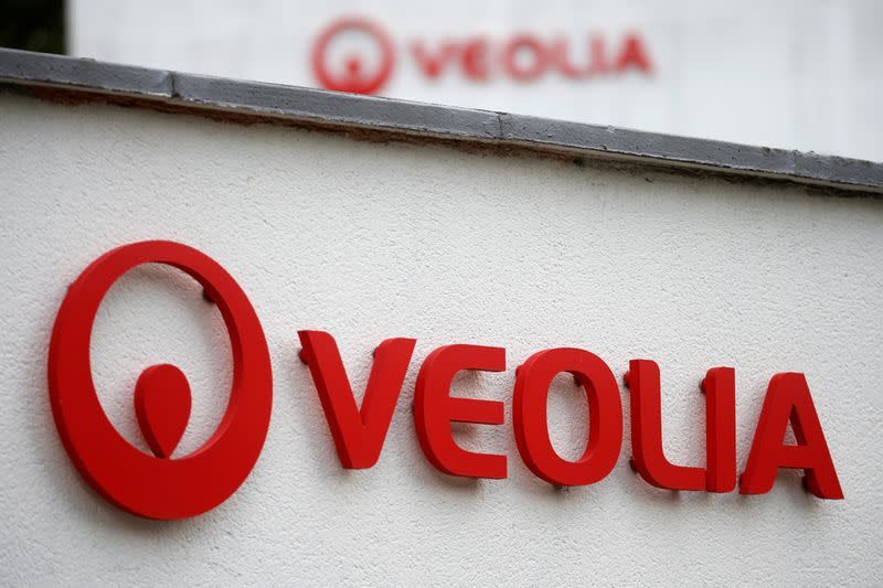 A Veolia logo is seen at the Veolia Household Waste Recycling headquarters in Lezennes