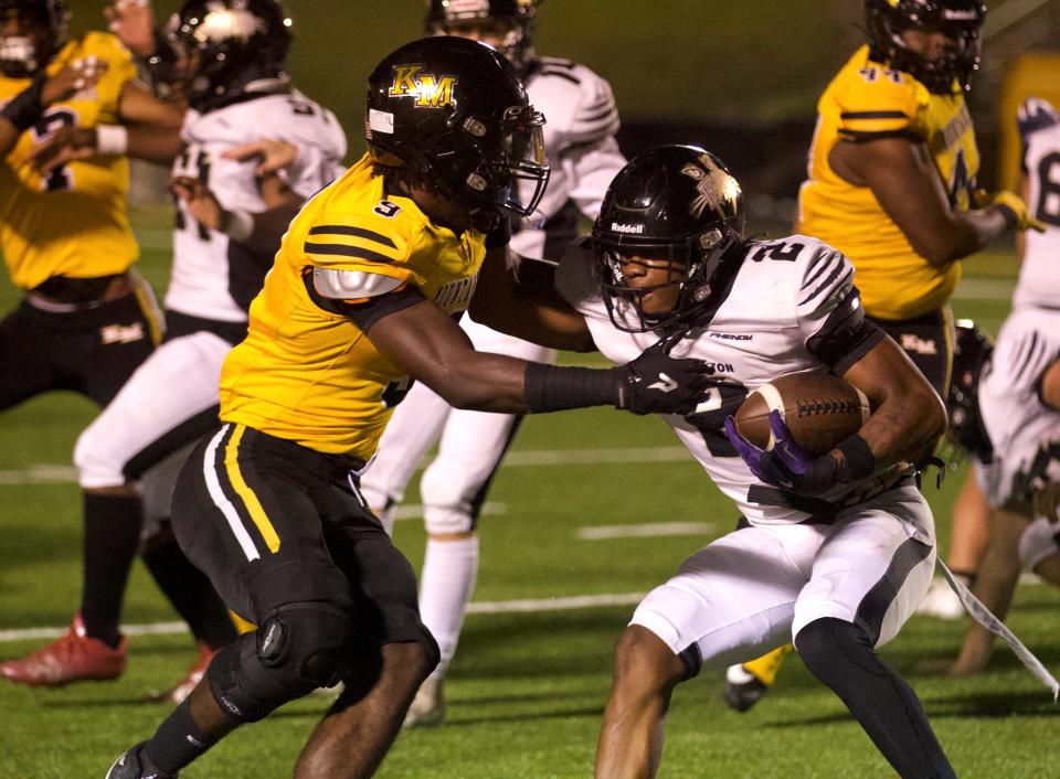 Images from the Big South 3A high school football game featuring North Gaston and Kings Mountain on Sept. 22, 2023. Kings Mountain won, 42-0.