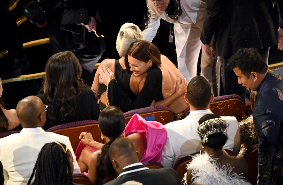 HOLLYWOOD, CALIFORNIA - FEBRUARY 24: (L-R) Lady Gaga and Irina Shayk during the 91st Annual Academy Awards at Dolby Theatre on February 24, 2019 in Hollywood, California. (Photo by Kevin Winter/Getty Images)