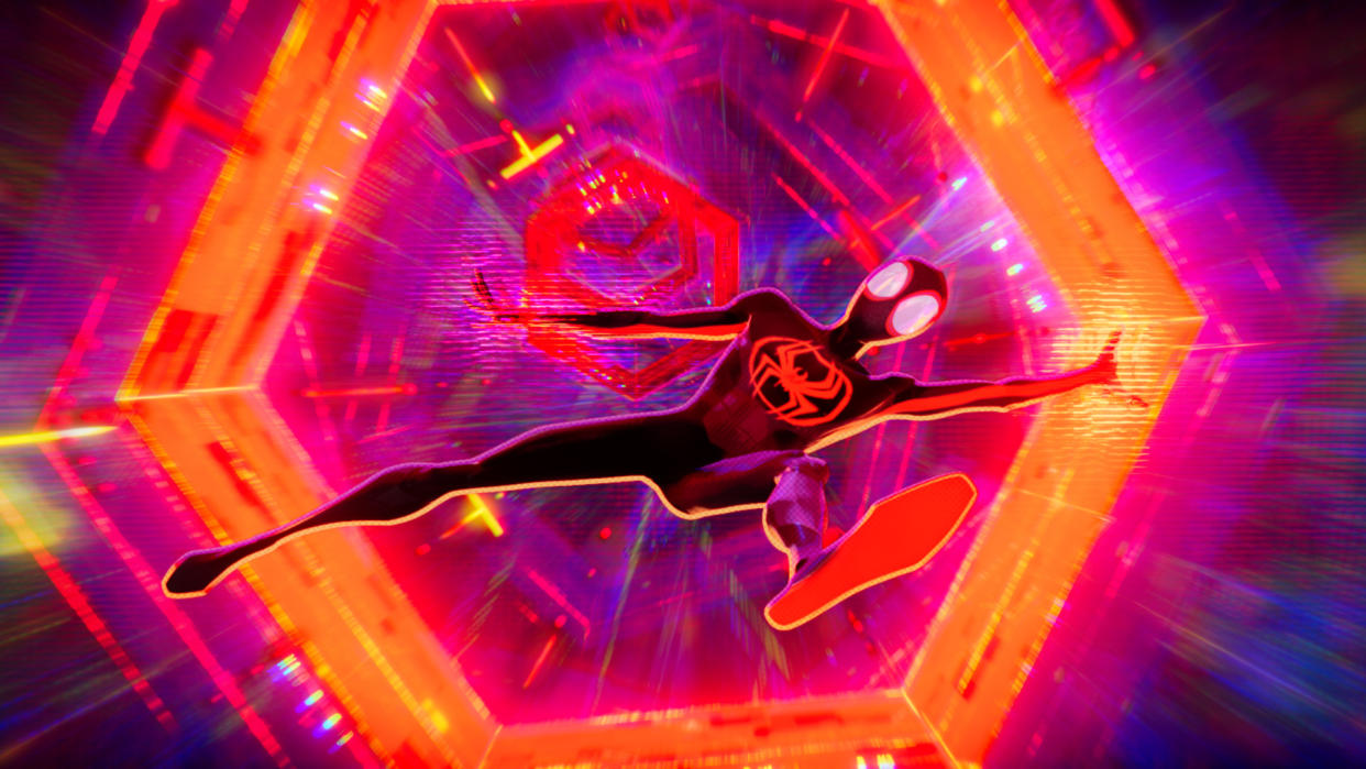  Miles Morales falls through an interdimensional portal in Spider-Man: Across the Spider-Verse 