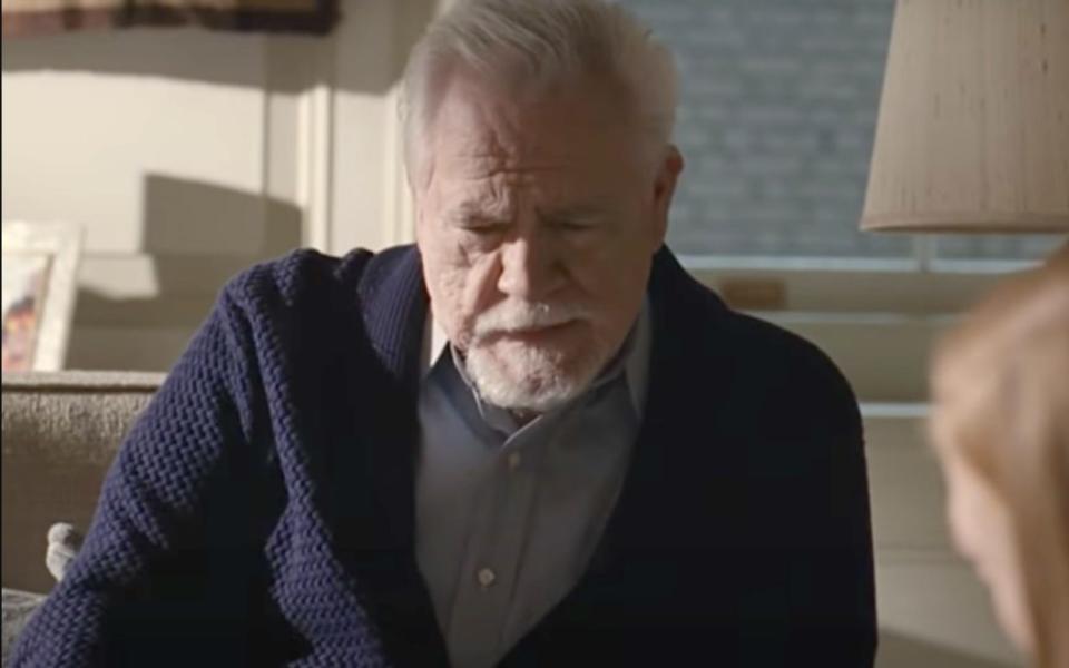 Logan sported a pale-blue shirt and navy waffle cardigan in episode four of season three - Courtesy of HBO
