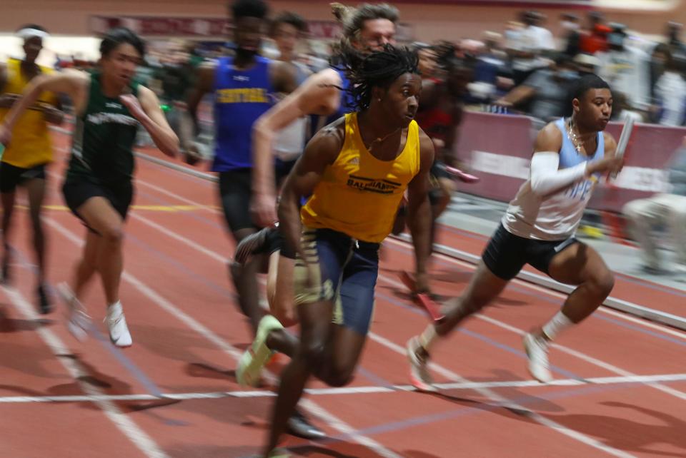 Salesianum's Jasyn Truitt, seen here at the DIAA Indoor meet, won the 200-meter dash on Saturday to help the Sals take the boys team title at the New Castle County Track and Field Championships at Abessinio Stadium.