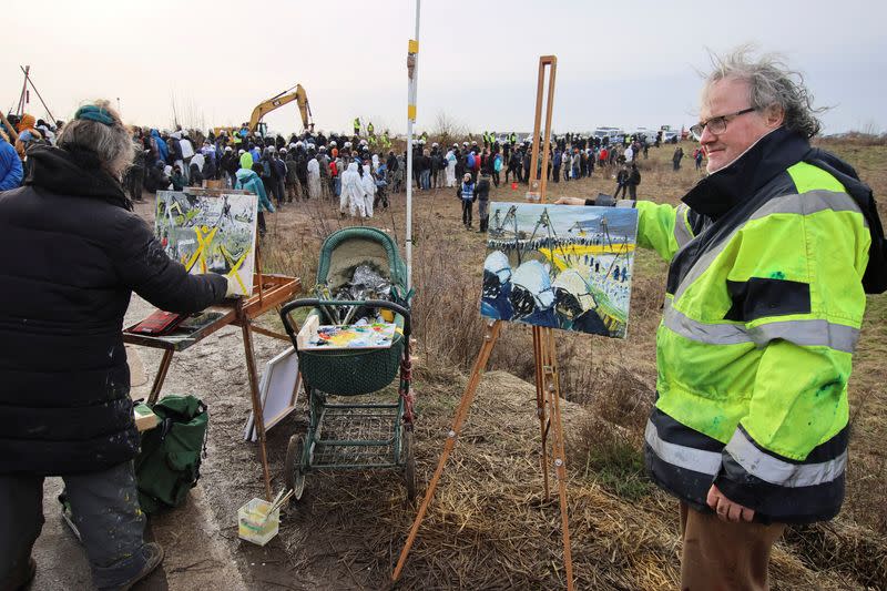 Demonstrators protest ahead of the evacuation of the Luetzerath village