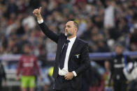 Lazio's head coach Igor Tudor gives instructions during the Serie A soccer match between Lazio and Juventus at Rome's Olympic Stadium, Saturday, March 30, 2024. (AP Photo/Andrew Medichini)