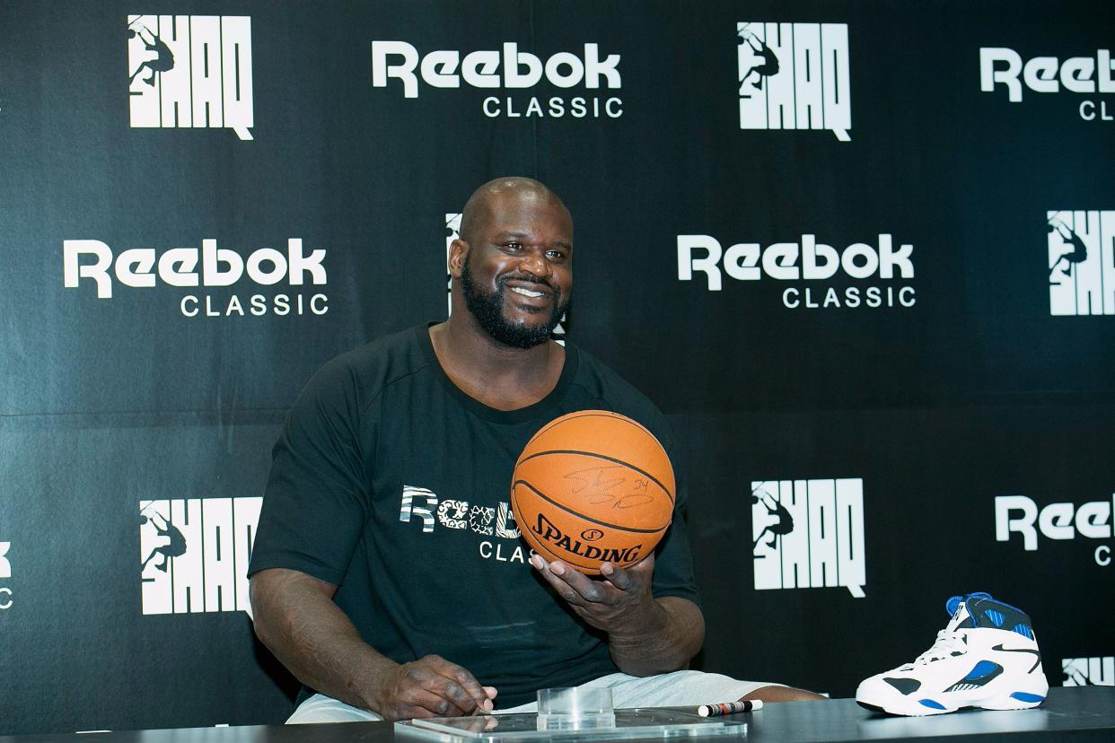 Shaquille O'Neal attends the hand printing session for Reebok Classic on August 20, 2015 in Seoul, South Korea.