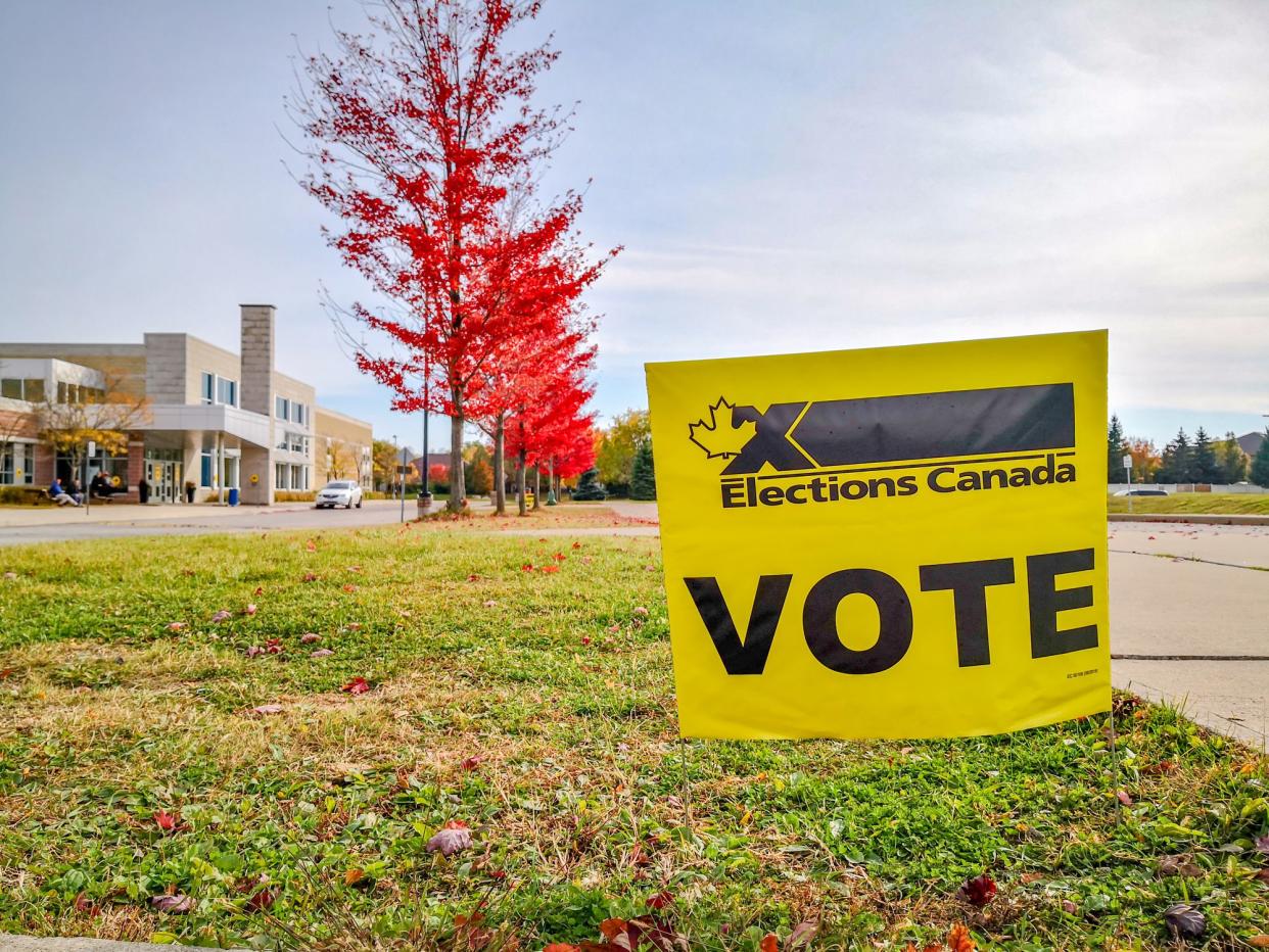 Election sign at Polling Station of Woodbridge, Ontario, Canada.