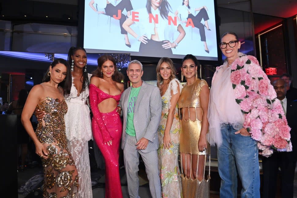 ai De Silva, Ubah Hassan, Brynn Whitfield, Andy Cohen, Erin Lichy, Jessel Taank and Jenna Lyons attend The Real Housewives of New York Premiere Celebration at The Rainbow Room on July 12, 2023 in New York City