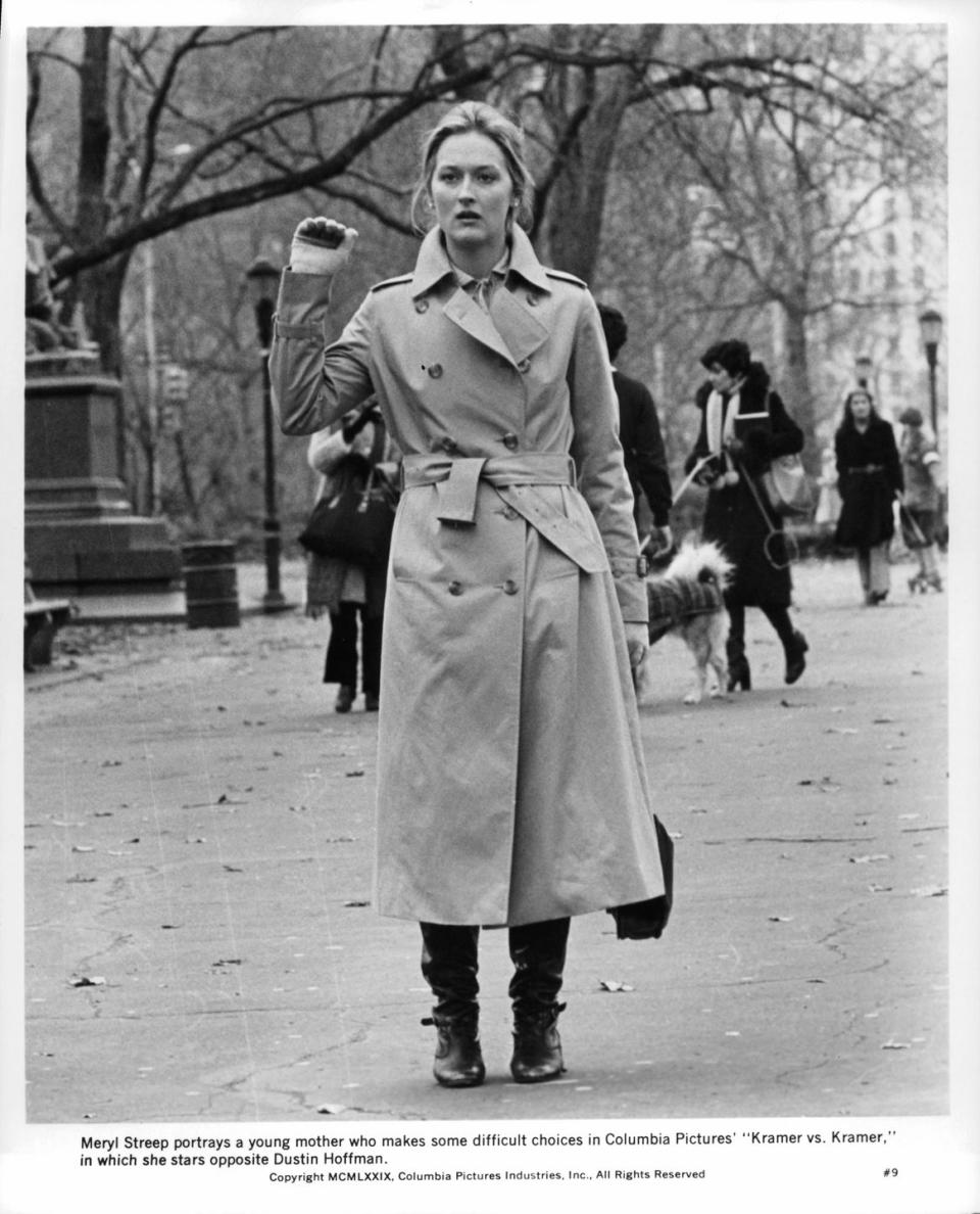 <p>Pairing slouchy boots with long coats or dresses was a popular silhouette in this period, exemplified perfectly by Meryl Streep. </p>