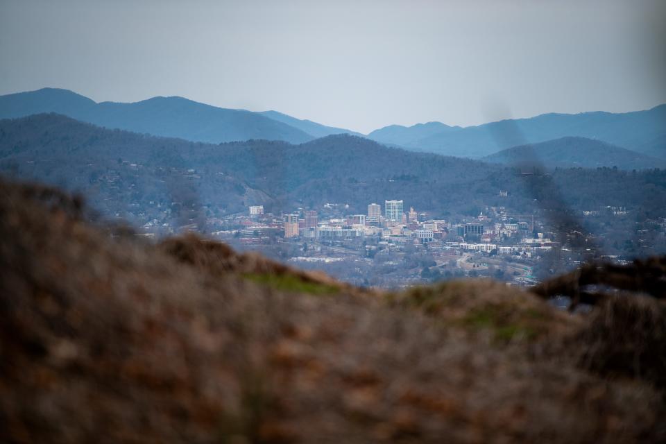 Downtown Asheville is seen from Deaverview Mountain, February 16, 2024.