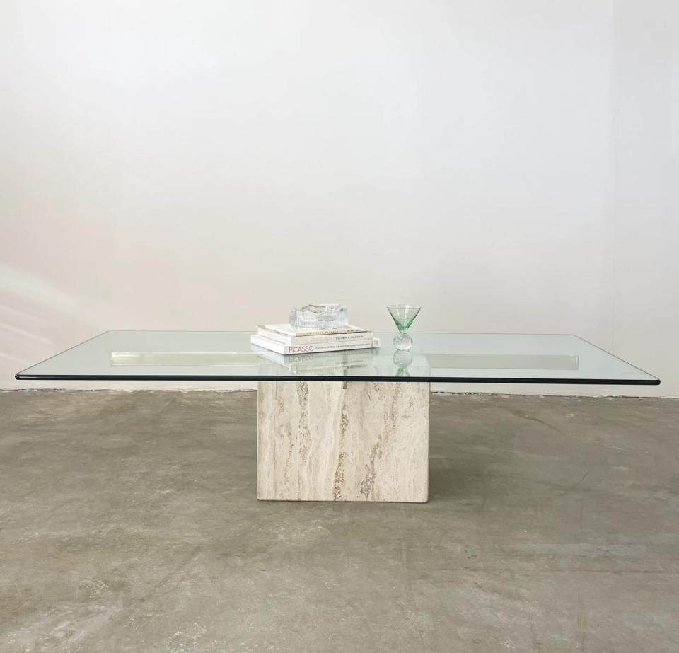 Artedi Travertine and Glass Table