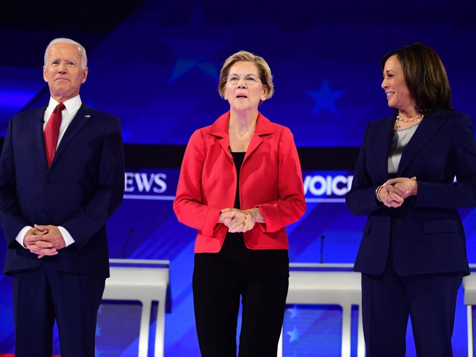 Democratic presidential hopefuls (L-R) Joe Biden, Elizabeth Warren and Kamala Harris: AFP via Getty Images